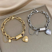 Women's Statement Chain Bracelet Featuring Heart Charms and Multi-Layered Chain Details