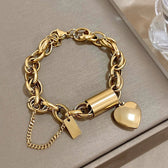 Women's Statement Chain Bracelet Featuring Heart Charms and Multi-Layered Chain Details