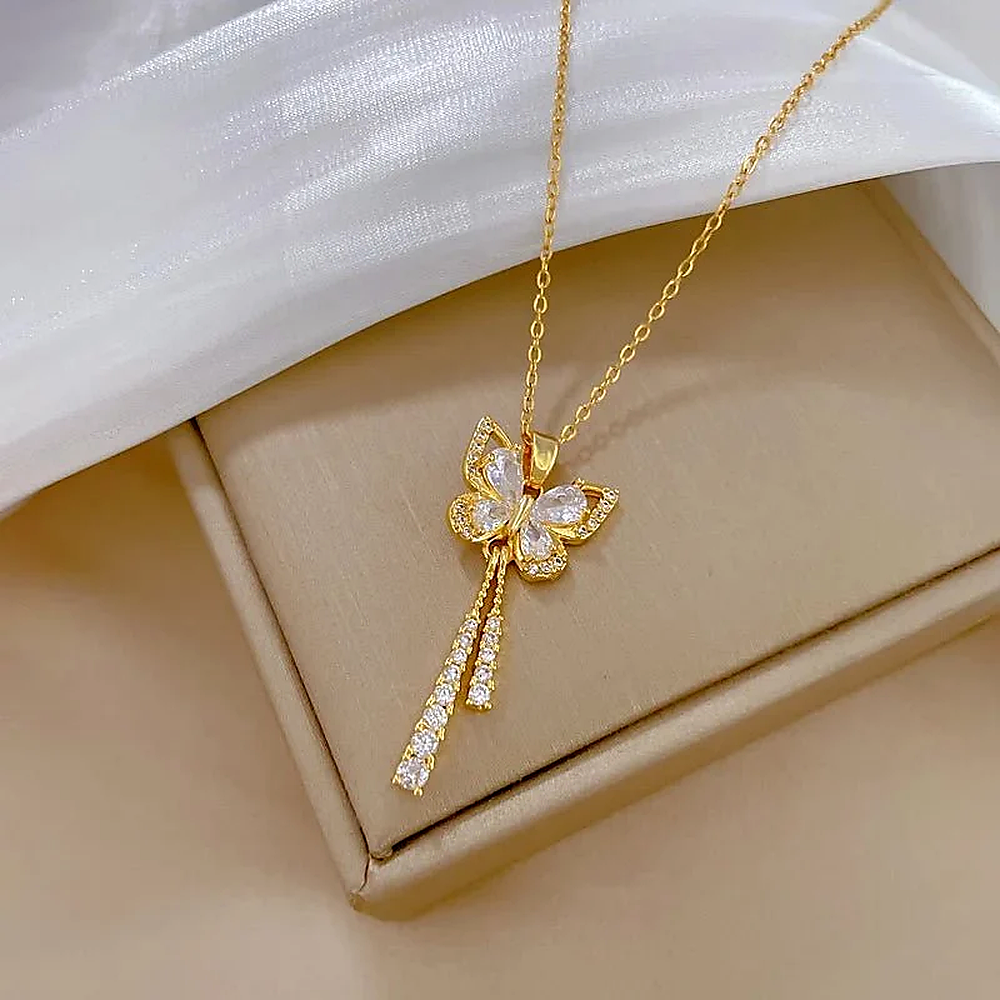 Women's Butterfly Necklace with Hanging Stone Features