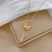 Women's Butterfly Necklace with Hanging Stone Features