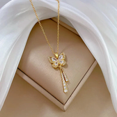 Women's Butterfly Necklace with Hanging Stone Features