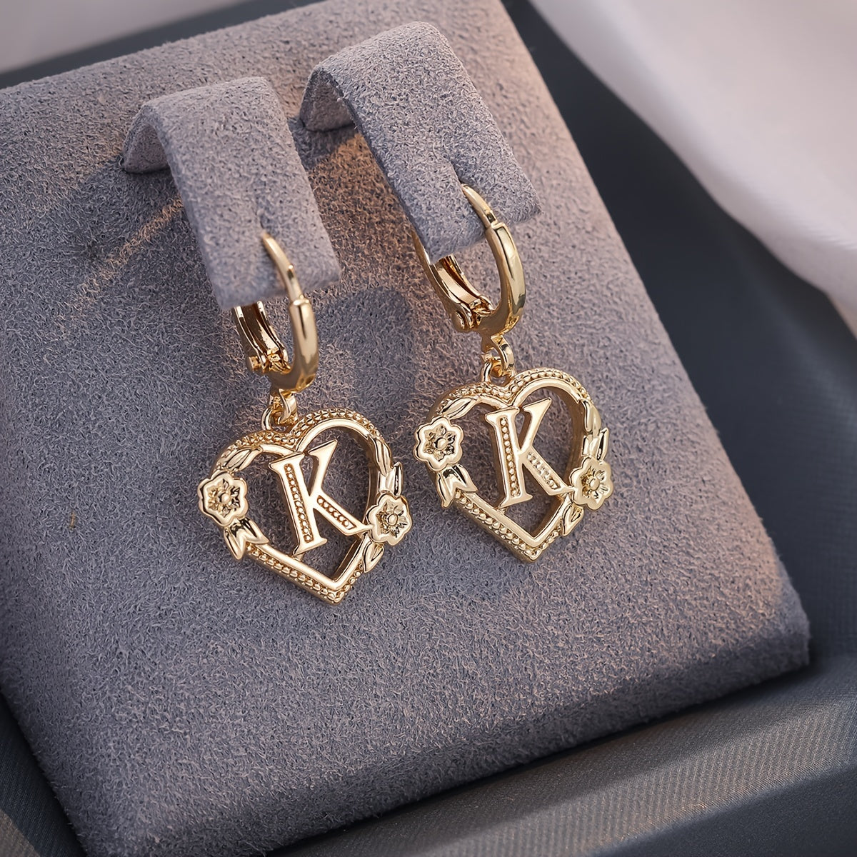 Women's Heart Hoops Featuring Initial and Floral Accents
