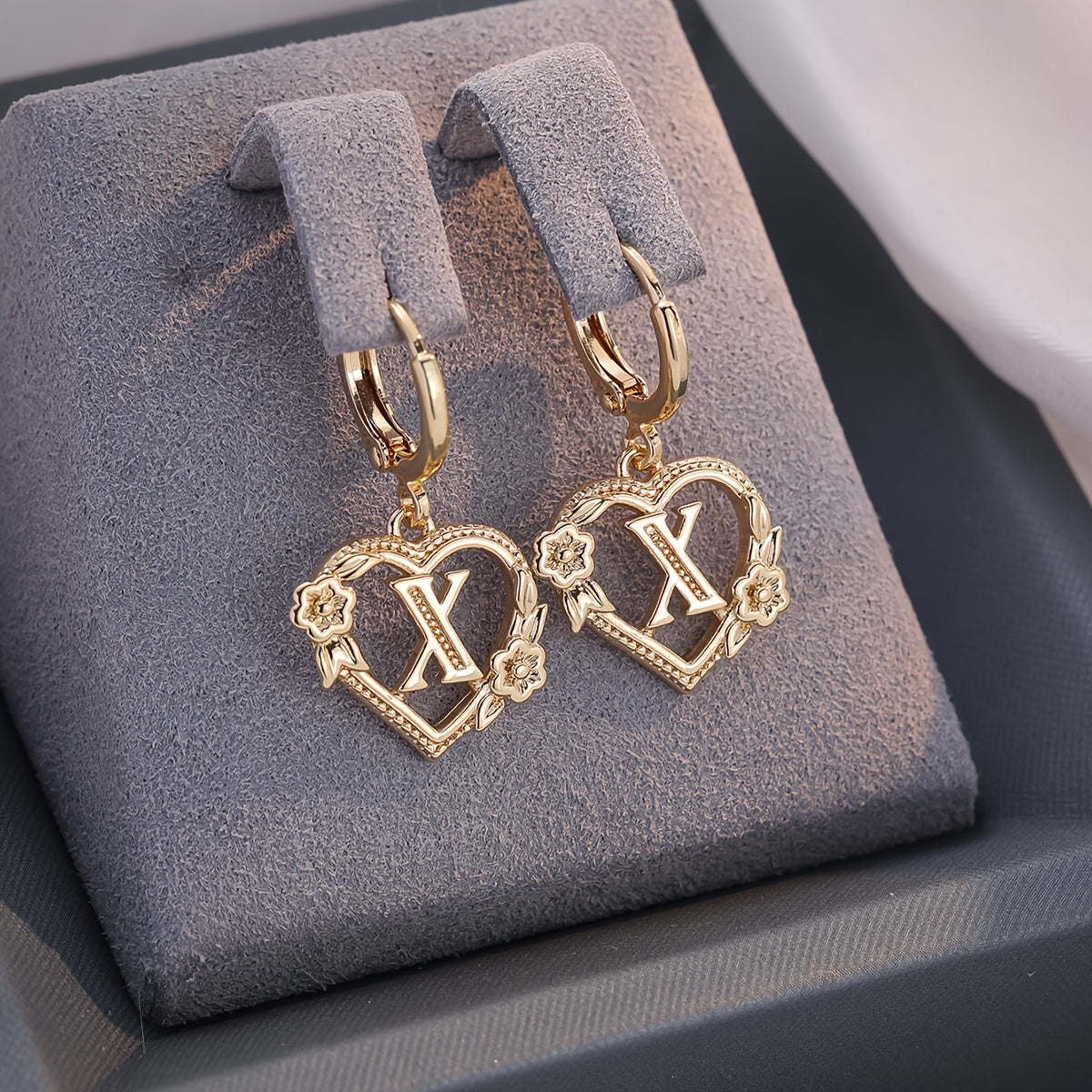 Women's Heart Hoops Featuring Initial and Floral Accents