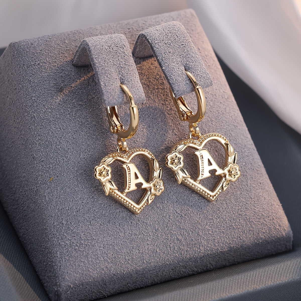 Women's Heart Hoops Featuring Initial and Floral Accents