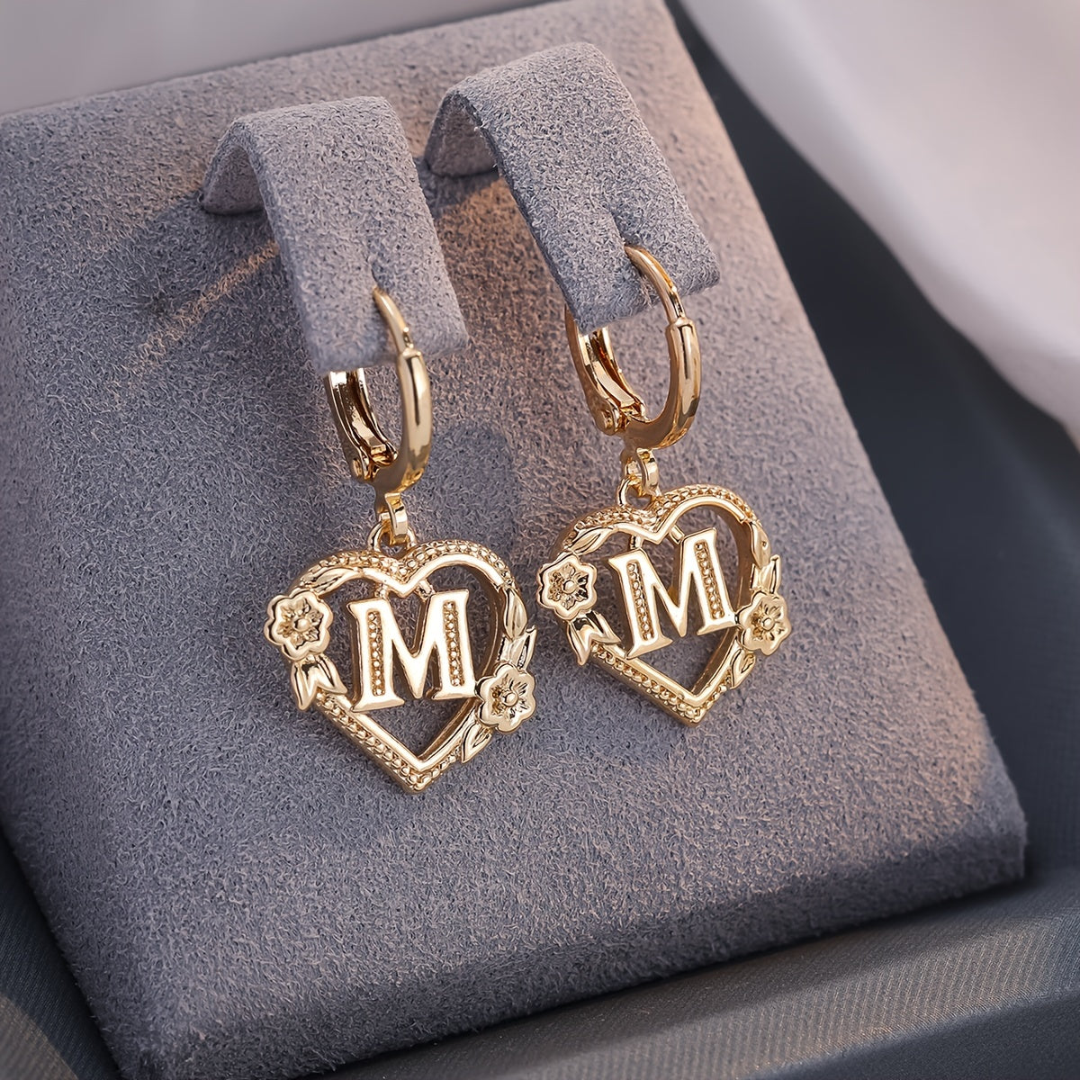 Women's Heart Hoops Featuring Initial and Floral Accents