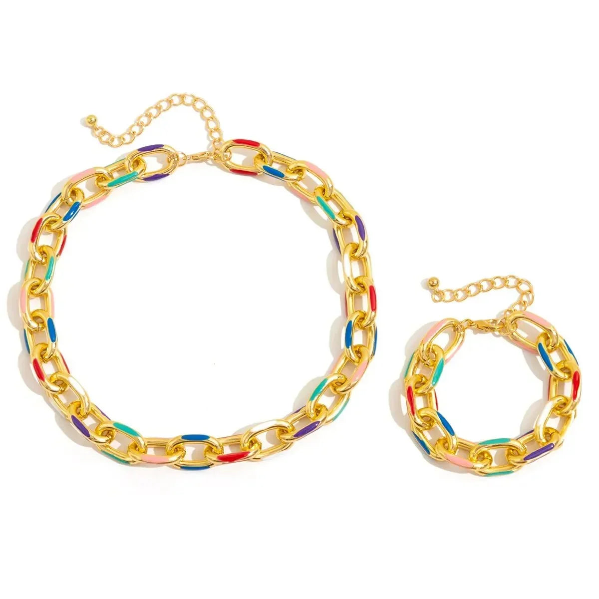 Women's 2-piece Chain Bracelet and Necklace Set with Colorful Accents