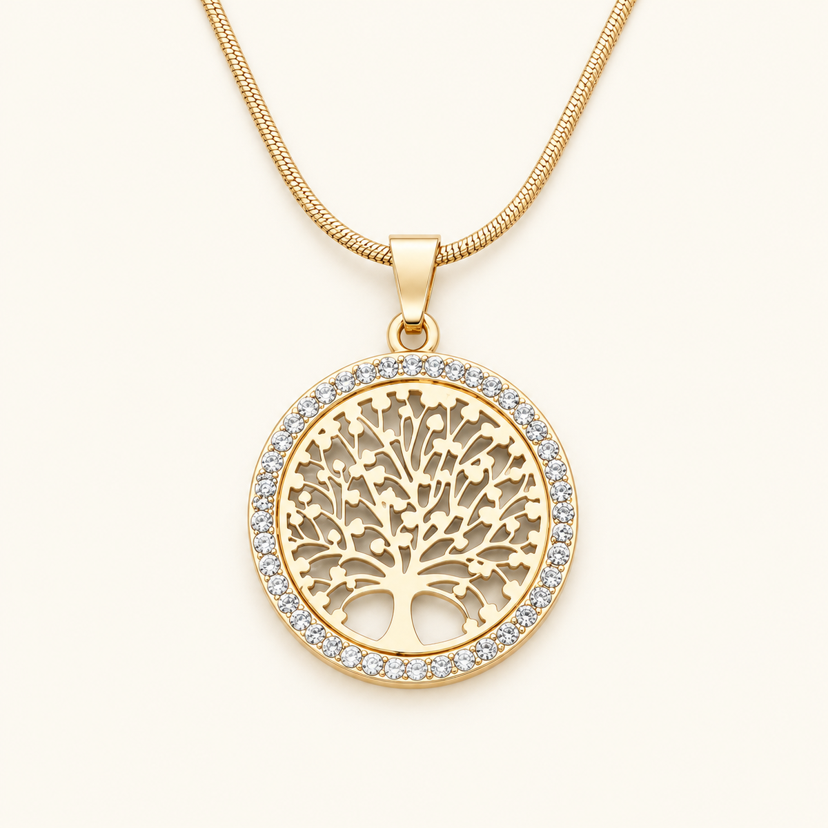 Women's Necklace Featuring Tree of Life Pendant and Circular Design