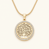 Women's Necklace Featuring Tree of Life Pendant and Circular Design