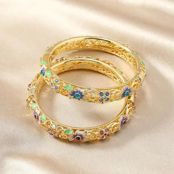 Open Flower Bracelet for Women with Enamel Details and Stone Accents