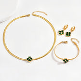 Women's 3-Piece Four Leaf Clover Jewelry Set with Necklace, Bracelet and Earrings