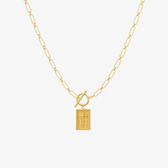 Women's Pendant Necklace Featuring Rectangular Pendant, Paperclip Chain and Toggle Clasp