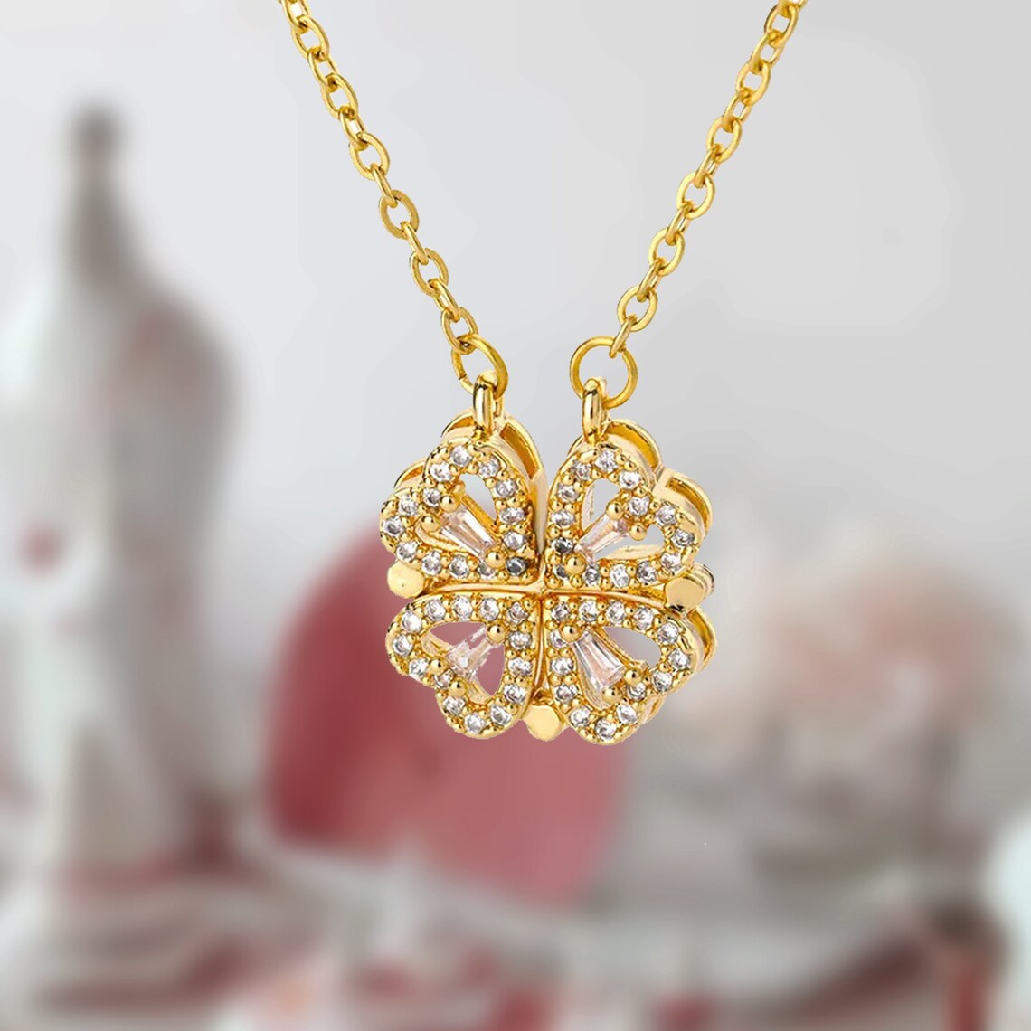 Four-leaf clover necklace with heart