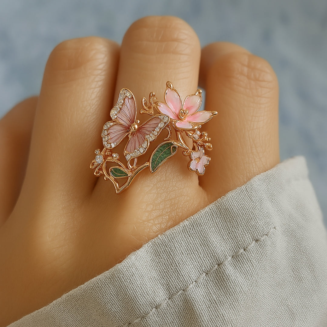 Women's Butterfly Ring featuring Decorative Stone Details
