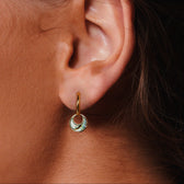 Women's Hoop Earrings with Round Pendant and Decorative Inlay