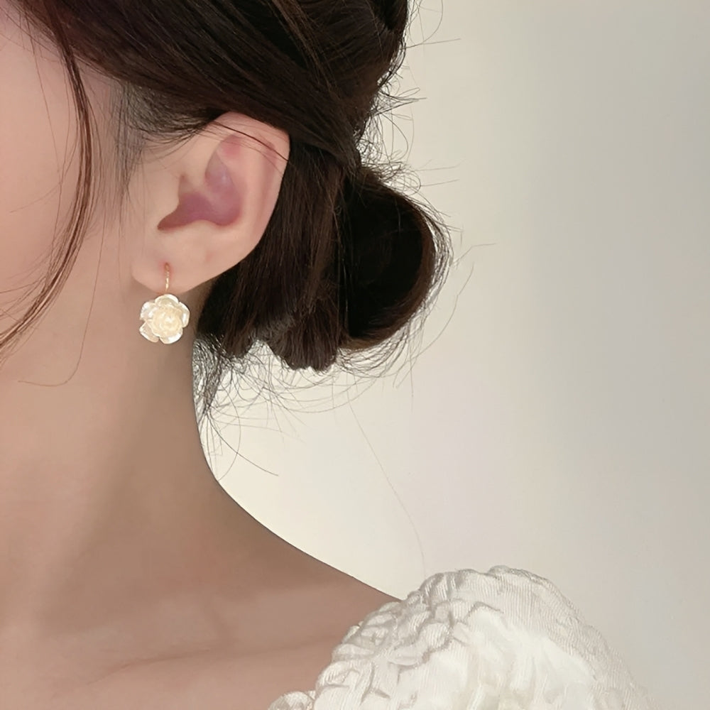 Women's Earrings Featuring Rose Pendant - Pair