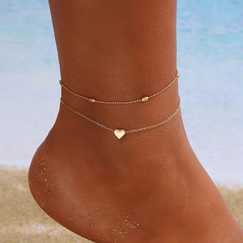 Raisa – Double chain anklet with hearts