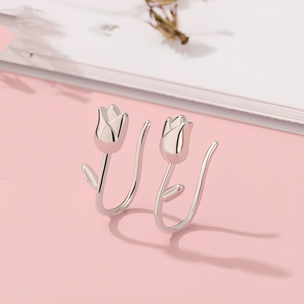Ladies Tulip Earrings with Flower Design - Pair