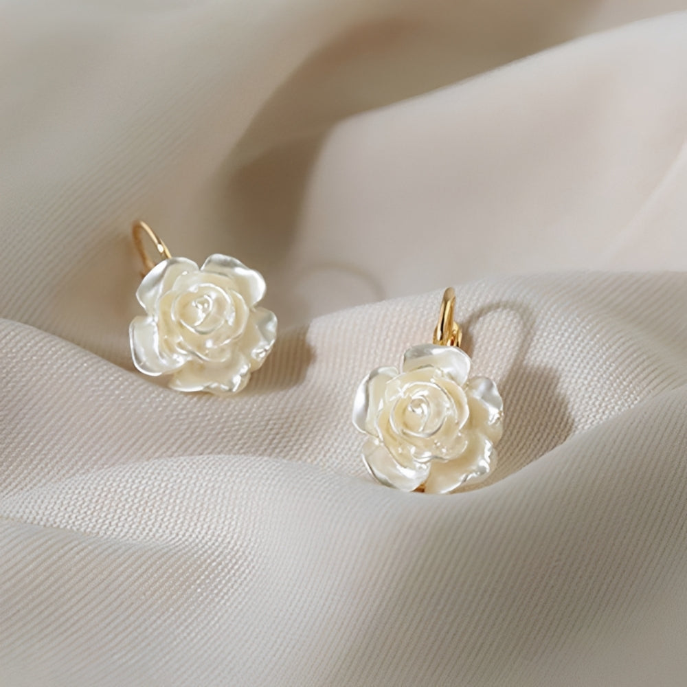 Women's Earrings Featuring Rose Pendant - Pair