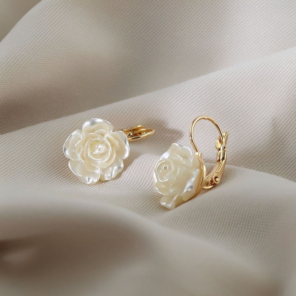 Women's Earrings Featuring Rose Pendant - Pair