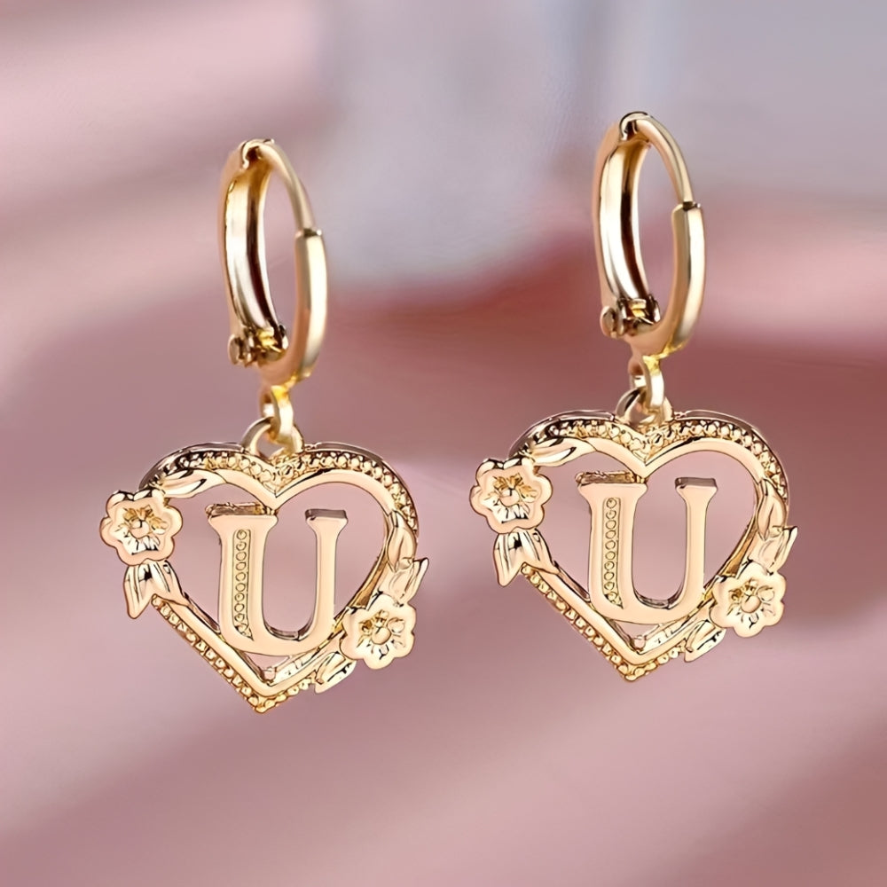 Women's Heart Hoops Featuring Initial and Floral Accents