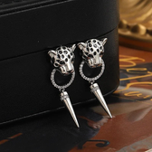 Women’s Dangle Earrings Featuring Leopard Head, Circular Pendant and Pointed Detail