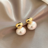 Women's Ear Studs Featuring Oval Pearl Detail and Two-Part Design