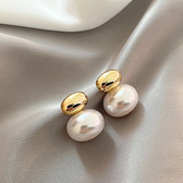 Women's Ear Studs Featuring Oval Pearl Detail and Two-Part Design