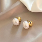 Women's Ear Studs Featuring Oval Pearl Detail and Two-Part Design