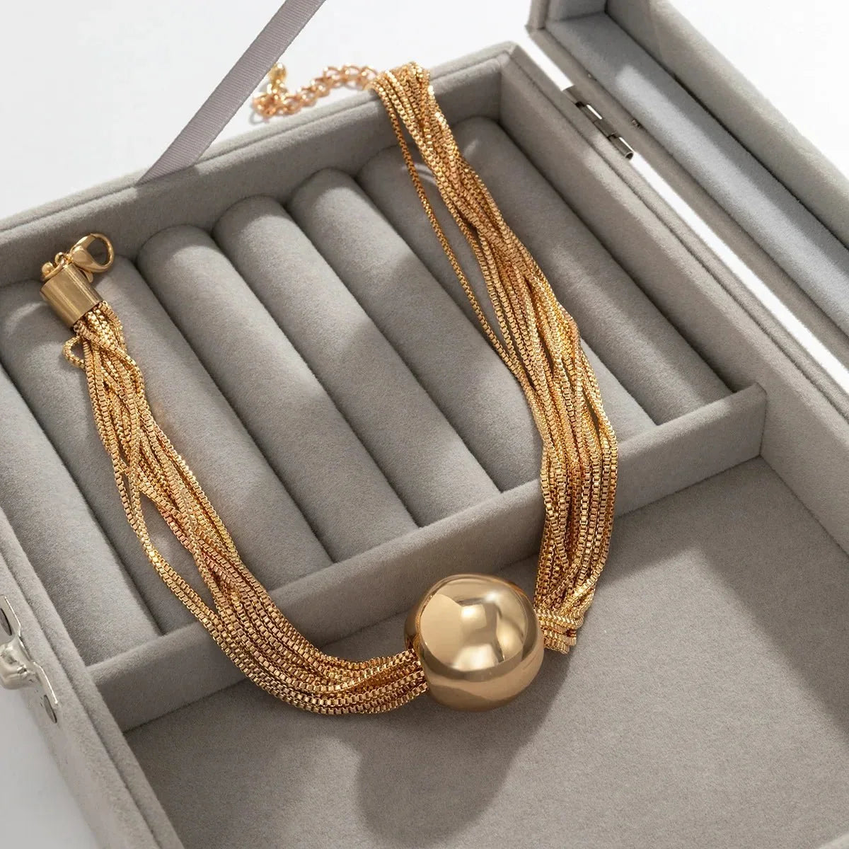Women's 2-piece Necklace and Bracelet Set with Layered Chain Design and Ball Detail