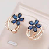 Women's Flower Earrings with Five-Petal Design and Stone Accents