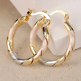 Women's Hoop Earrings with Triple-Contrast Design and Spiral-Wrapped Form