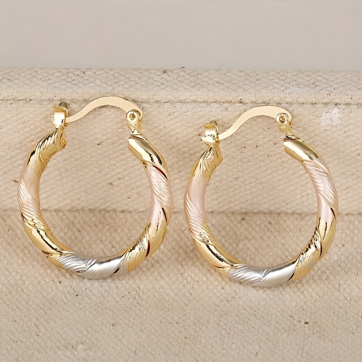 Women's Hoop Earrings with Triple-Contrast Design and Spiral-Wrapped Form