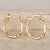 Women's Hoop Earrings with Triple-Contrast Design and Spiral-Wrapped Form
