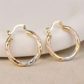 Women's Hoop Earrings with Triple-Contrast Design and Spiral-Wrapped Form