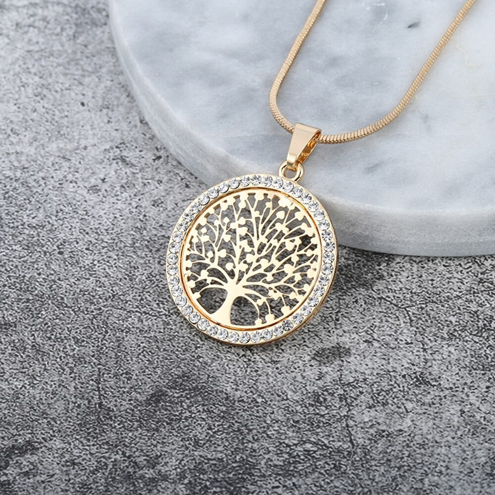 Women's Necklace Featuring Tree of Life Pendant and Circular Design
