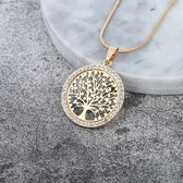 Women's Necklace Featuring Tree of Life Pendant and Circular Design